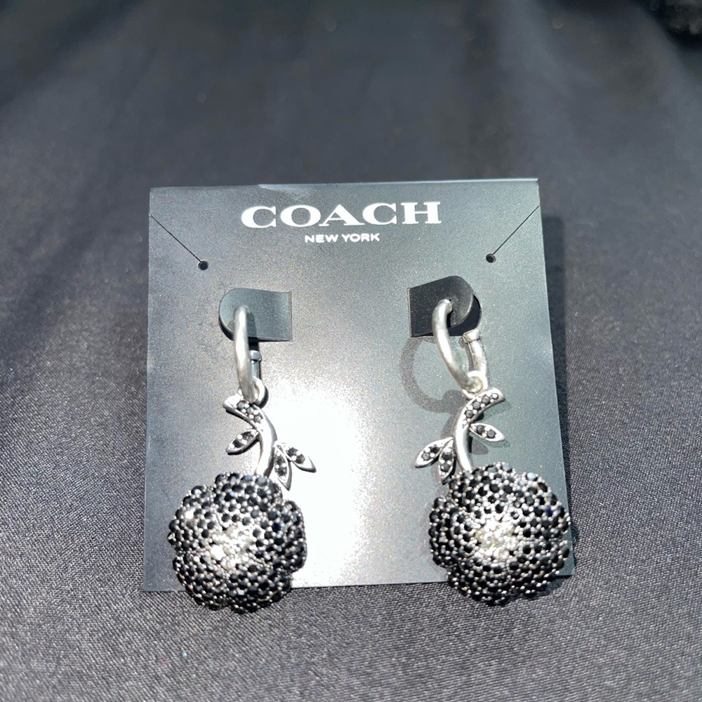 Coach Silver and Black Floral Earrings